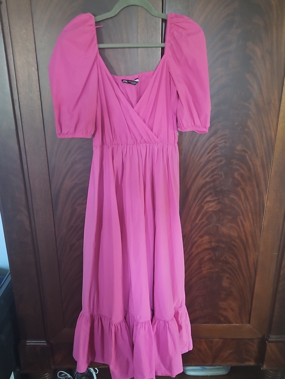 Zara Bright Pink Puff Sleeve Maxi Dress